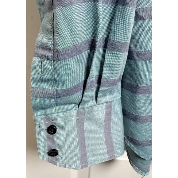 Neiman Marcus Striped Button-Up Shirt XL Blue Gray Cotton Gingham Trim Classic - Picture 5 of 7